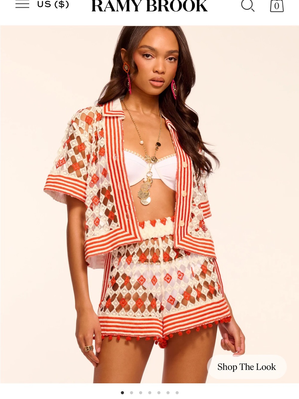 Ramy Brook sandstone and flame Betty cover up top crochet geometric pattern